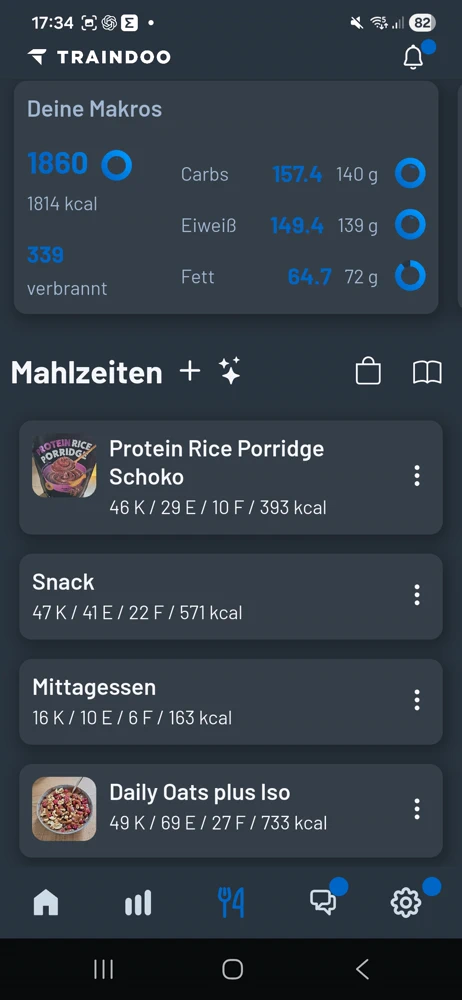 Traindoo App – Makros & Mahlzeiten